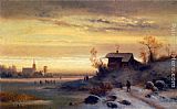 Figure Classic Paintings - Figures in a Winter Landscape by Anton Doll
